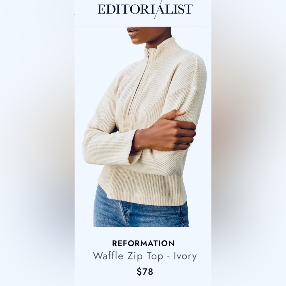 Reformation Waffle Zip Top in Ivory size Small